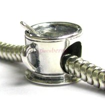 Sterling Silver Coffee Cup w/ Stirring Spoon Bead for European Charm Bracelets
