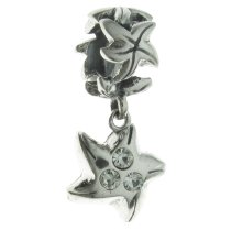Sterling Silver Star Fish Crystal Dangle Screw on / Threaded Bead for European Charm Bracelets