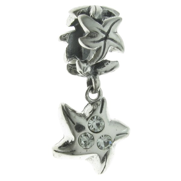 Sterling Silver Star Fish Crystal Dangle Screw on / Threaded Bead for European Charm Bracelets