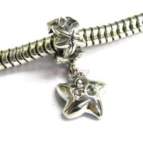 Sterling Silver Star Fish Crystal Dangle Screw on / Threaded Bead for European Charm Bracelets