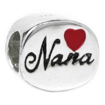 Sterling Silver Love Nana Great Grandma Red Heart Enamel Bead for European Charm Bracelets
