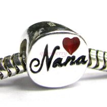 Sterling Silver Love Nana Great Grandma Red Heart Enamel Bead for European Charm Bracelets