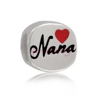 Sterling Silver Love Nana Great Grandma Red Heart Enamel Bead for European Charm Bracelets