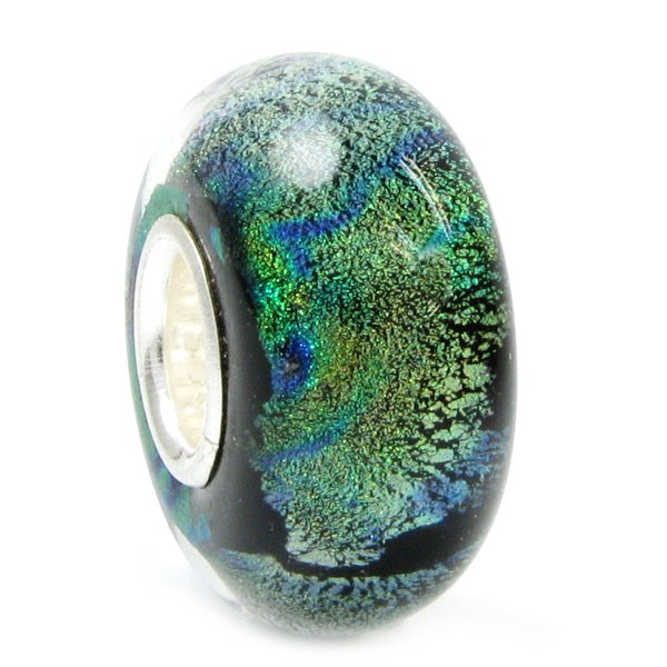 Sterling Silver Murano Turquoise Gold Foiled Glass Bead for European Charm Bracelets