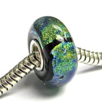 Sterling Silver Murano Turquoise Gold Foiled Glass Bead for European Charm Bracelets