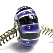Sterling Silver Murano Wheel Flower Amethyst Glass Bead for European Charm Bracelets