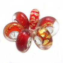 6pcs Sterling Silver Assorted Red Gold Foiled Flower Murano Bundle Glass Bead for European Charm Bracelets