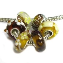 6pcs Sterling Silver Assorted Topaz Brown Yellow Flower Murano Bundle Glass Bead for European Charm Bracelets