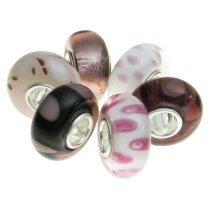6pcs Sterling Silver Assorted Pink White Amethyst Flower Murano Bundle Glass Bead for European Charm Bracelets