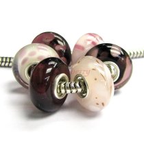 6pcs Sterling Silver Assorted Pink White Amethyst Flower Murano Bundle Glass Bead for European Charm Bracelets