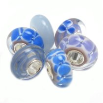 6pcs Sterling Silver Assorted Lavender/ Purple Blue White Flower Murano Bundle Glass Bead for European Charm Bracelets