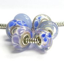 6pcs Sterling Silver Assorted Lavender/ Purple Blue White Flower Murano Bundle Glass Bead for European Charm Bracelets