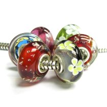 6pcs Sterling Silver Assorted Red Blue Green and Black Murano Bundle Glass Bead for European Charm Bracelets