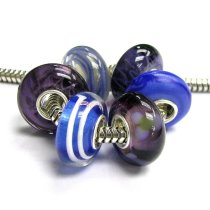 6pcs Sterling Silver Assorted Amethyst / Purple Blue White Murano Bundle Glass Bead for European Charm Bracelets