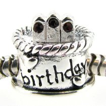 Sterling Silver Birthday Cake w/ Garnet CZ Crystal Bead for Pandora Troll Chamilia Biagi European Charm Bracelets Birthstone January