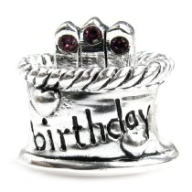 Sterling Silver Birthday Cake w/ Amethyst CZ Crystal Bead for Pandora Troll Chamilia Biagi European Charm Bracelets Birthstone Feburary