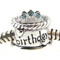 Sterling Silver Birthday Cake w/ Aquamarine Blue CZ Crystal Bead for Pandora Troll Chamilia Biagi European Charm Bracelets Birthstone March