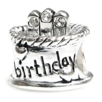 SterSterling Silver Birthday Cake w/ Clear CZ Crystal Bead for Pandora Troll Chamilia Biagi European Charm Bracelets Birthstone April