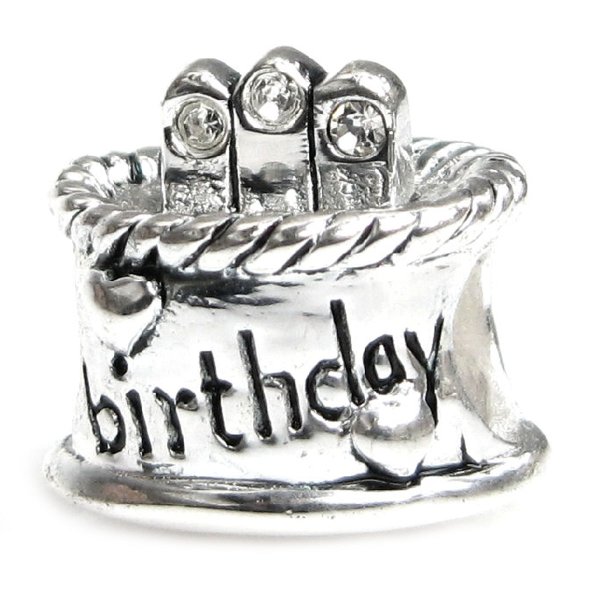 SterSterling Silver Birthday Cake w/ Clear CZ Crystal Bead for Pandora Troll Chamilia Biagi European Charm Bracelets Birthstone April