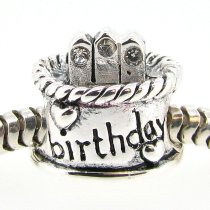 SterSterling Silver Birthday Cake w/ Clear CZ Crystal Bead for Pandora Troll Chamilia Biagi European Charm Bracelets Birthstone April