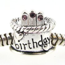 Sterling Silver Birthday Cake w/ Amethyst CZ Crystal Bead for Pandora Troll Chamilia Biagi European Charm Bracelets Birthstone June