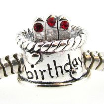 Sterling Silver Birthday Cake w/ Siam Red CZ Crystal Bead for Pandora Troll Chamilia Biagi European Charm Bracelets Birthstone July
