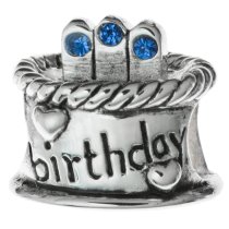 Sterling Silver Birthday Cake w/ Sapphire Blue CZ Crystal Bead for Pandora Troll Chamilia Biagi European Charm Bracelets Birthstone September