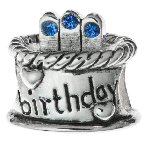 Sterling Silver Birthday Cake w/ Sapphire Blue CZ Crystal Bead for Pandora Troll Chamilia Biagi European Charm Bracelets Birthstone September