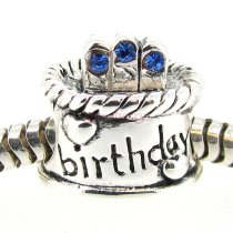 Sterling Silver Birthday Cake w/ Sapphire Blue CZ Crystal Bead for Pandora Troll Chamilia Biagi European Charm Bracelets Birthstone September