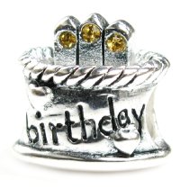 Sterling Silver Birthday Cake Topaz CZ Crystal Bead for Pandora Troll Chamilia Biagi European Charm Bracelets Birthstone November
