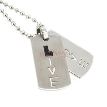 316L Stainless Steel Round Ball Chain Necklace 2mm with Love Live Pendant 20"