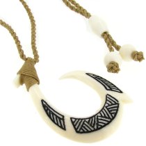 White Pattern Buffalo Bone Arrow Hook Linen Braided Cord Choker Necklace 28″ Adjustable