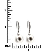 Sterling Silver Genuine 12mm Round White Seashell Pearl Clear CZ Crystal French Hook Earwires Dangle Earrings