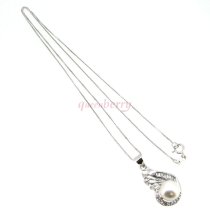 Sterling Silver White Freshwater Cultured Pearl Flower CZ Crystal Pendant Box Chain Necklace 16"