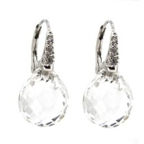 Crystal Teardrop Rhodium-plated Sterling Silver CZ Leverback Dangle Earrings