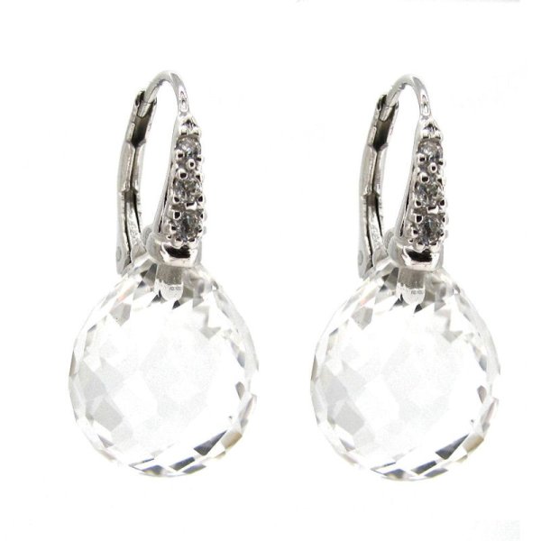 Crystal Teardrop Rhodium-plated Sterling Silver CZ Leverback Dangle Earrings