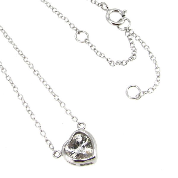 Sterling Silver Heart Love Pendant CZ 10mm Link Chain Necklace Adjustable 16" 17" 18" 17" 18''