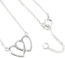 Queenberry Sterling Silver Double Heart Love Pendant Tag Link Chain Necklace Adjustable 16 inch to 17 inch