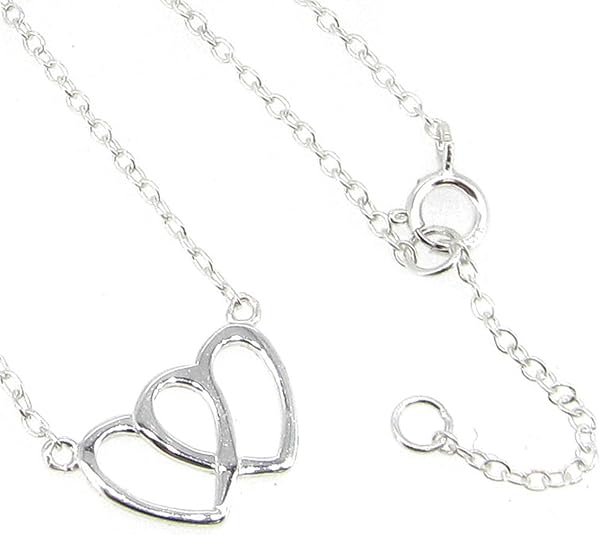 Queenberry Sterling Silver Double Heart Love Pendant Tag Link Chain Necklace Adjustable 16 inch to 17 inch