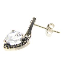 2x Sterling Silver Marcasite Heart Clear CZ Crystal Dangle Stud Earring Post