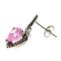 2x Sterling Silver Marcasite Love Heart Pink Rose CZ Crystal Dangle Stud Earring Post