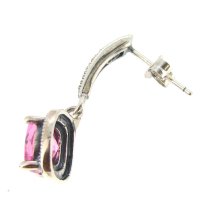 2x Sterling Silver Marcasite Pink CZ Crystal Dangle Stud Earring Post