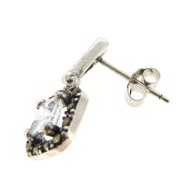 2x Sterling Silver Marcasite Clear CZ Crystal Square Dangle Stud Earring Post