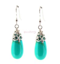 Sterling Silver Turquoise Teardrop Dangle French Hook Earwire Earring