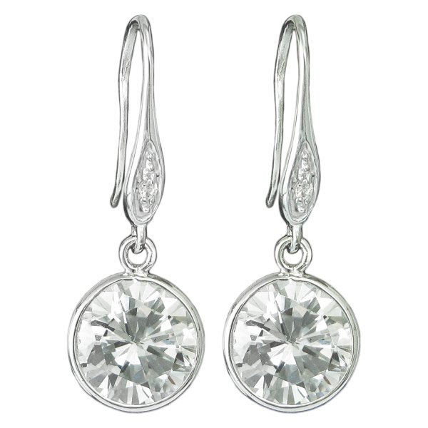 Sterling Silver Clear CZ Crystal Dangle French Hook Earwire Earring