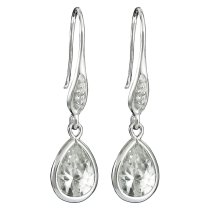 Sterling Silver Clear CZ Crystal Teardrop Charm Dangle French Hook Earwire Earring