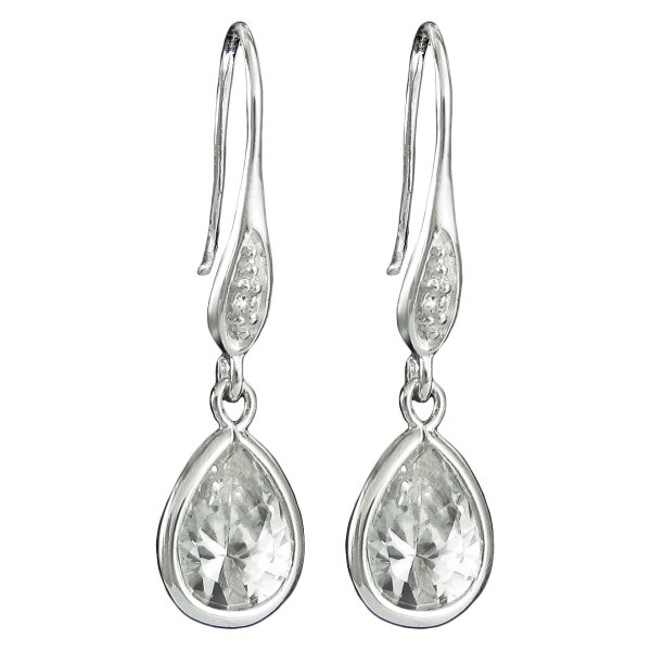 Sterling Silver Clear CZ Crystal Teardrop Charm Dangle French Hook Earwire Earring