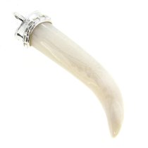 Sterling Silver Ivory Mother of Pearl Horn Dangle Pendant 60mm