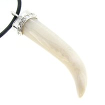 Sterling Silver Ivory Mother of Pearl Horn Dangle Pendant 60mm