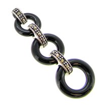 Sterling Silver Round Black Onyx Ring Marcasite Link Charm Pendant
